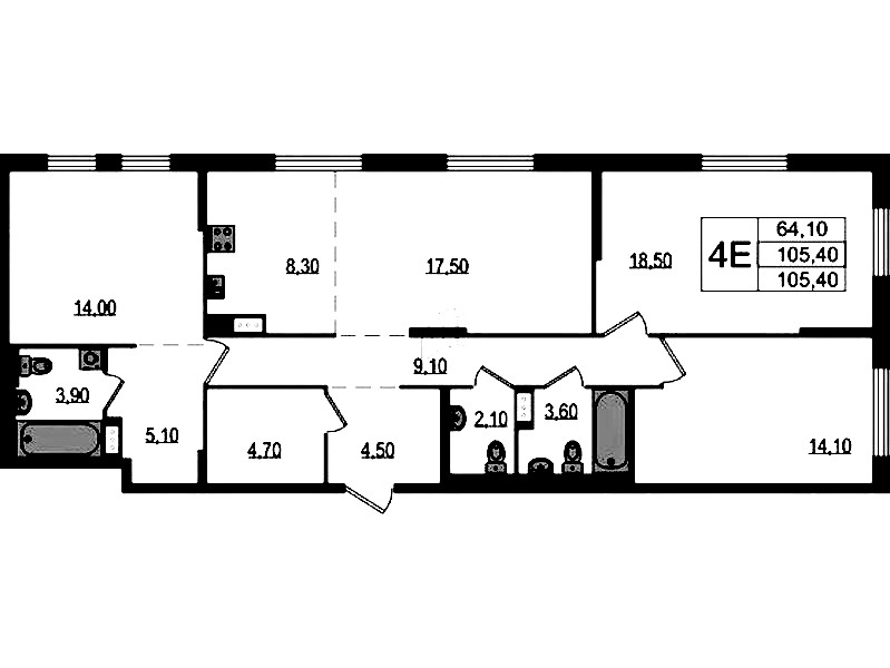 3-комнатная квартира 105.4 м², 1/10 эт., ЖК «Курортный квартал»